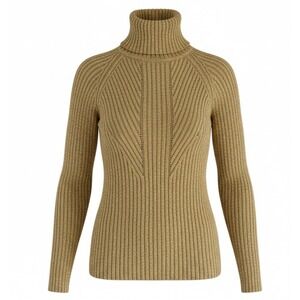 Sundance Ribbed Green Yellow Turtleneck Sweater Small Petite Stretch Warm Cozy